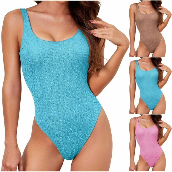 Elainilye Fashion One Piece Swimsuit for Women Sexy Solid Color Swimwear Slim Swimsuits Bikini Beachwear,Brown