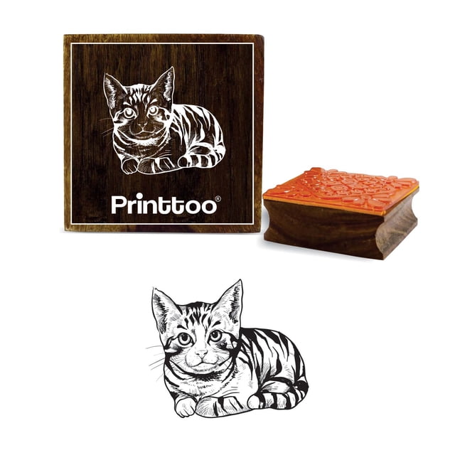 Printtoo Square Wooden Rubber Stamp Scrap-booking Craft Textile Cat Pattern Stamps-5 x 5 Inches