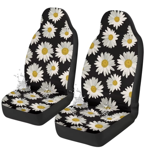 Uorisanigo Daisy Car Seat Covers Elastic Fabrics Waterproof Car Seat Cover Easy to Install Auto Interior Accessories 2 Pcs Set for SUV, Vans,Sedan,Truck