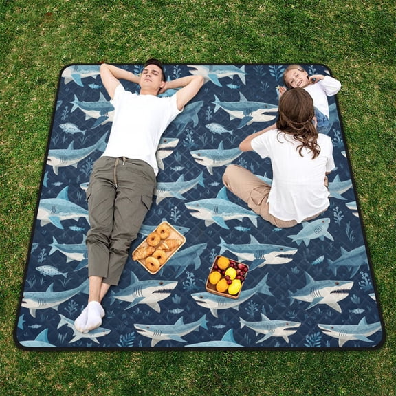 Sharks Leaves Beach Blanket Outdoor Picnic Blanket 78"x 78" Waterproof Foldable for Beach Camping Travel Hiking Grass Lawn Park