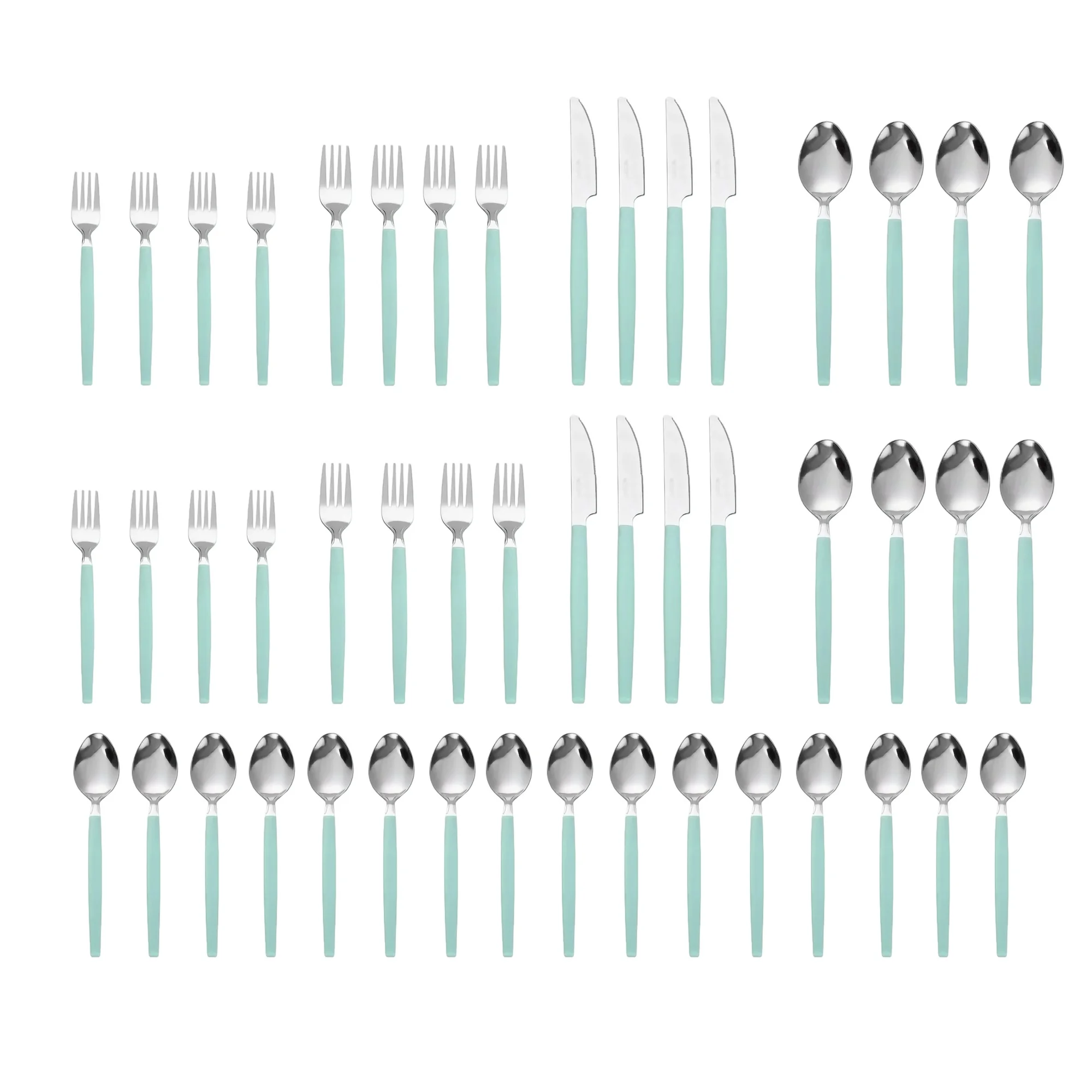 Mainstays 49-Piece Teal Blue Stainless Steel Flatware Set with Plastic Tray, Service for 8