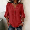 thumbnail image 4 of XuJwPNcy Womens T Shirts V Neck 3/4 Bell Sleeve Tops Trendy Ruffle Hem Blouse Casual Summer Outfits Ladies Soft Tees, 4 of 7