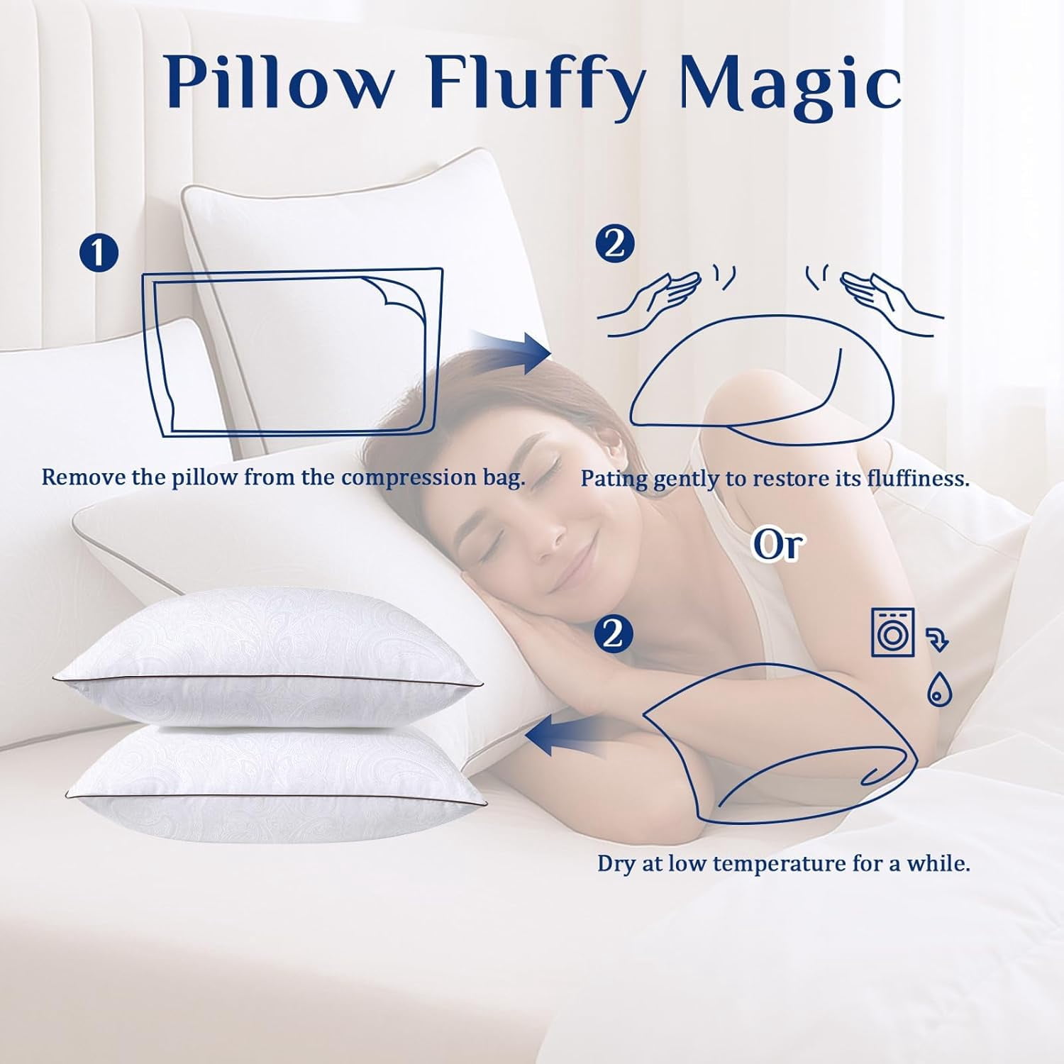 SUSIELADY Standard Size Pillows Full Size Set of 2 for Side and Back Sleepers, Down Alternative Hotel Collection Sleeping Pillow