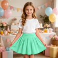 thumbnail image 4 of ATOGUTA Tennis Skirts for Girls Mint Green A Line Skirt with Built-in Shorts Athletic School Uniform Skirts for Teen 5T-16, 4 of 7