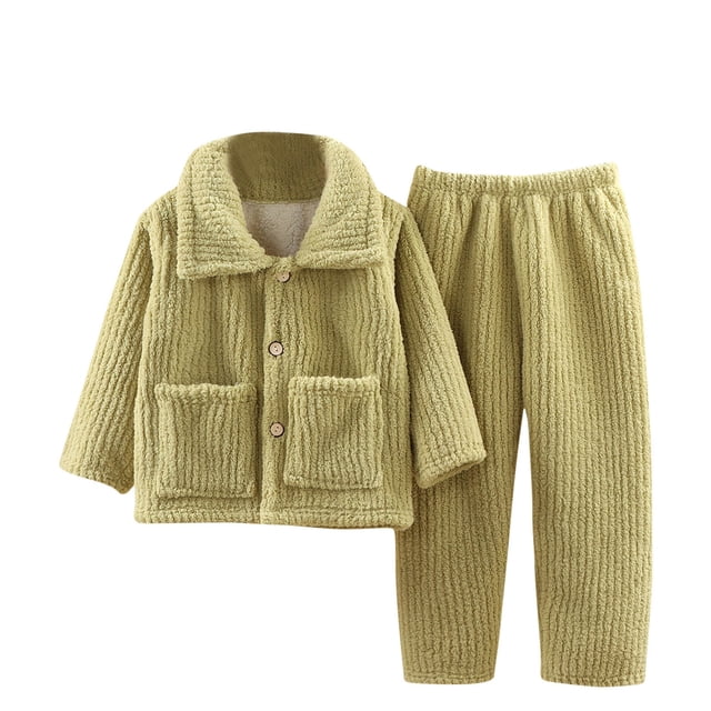 Birdeem Childrens Flannel Sleepwear Set Long Pants Thickened Home Clothes Set