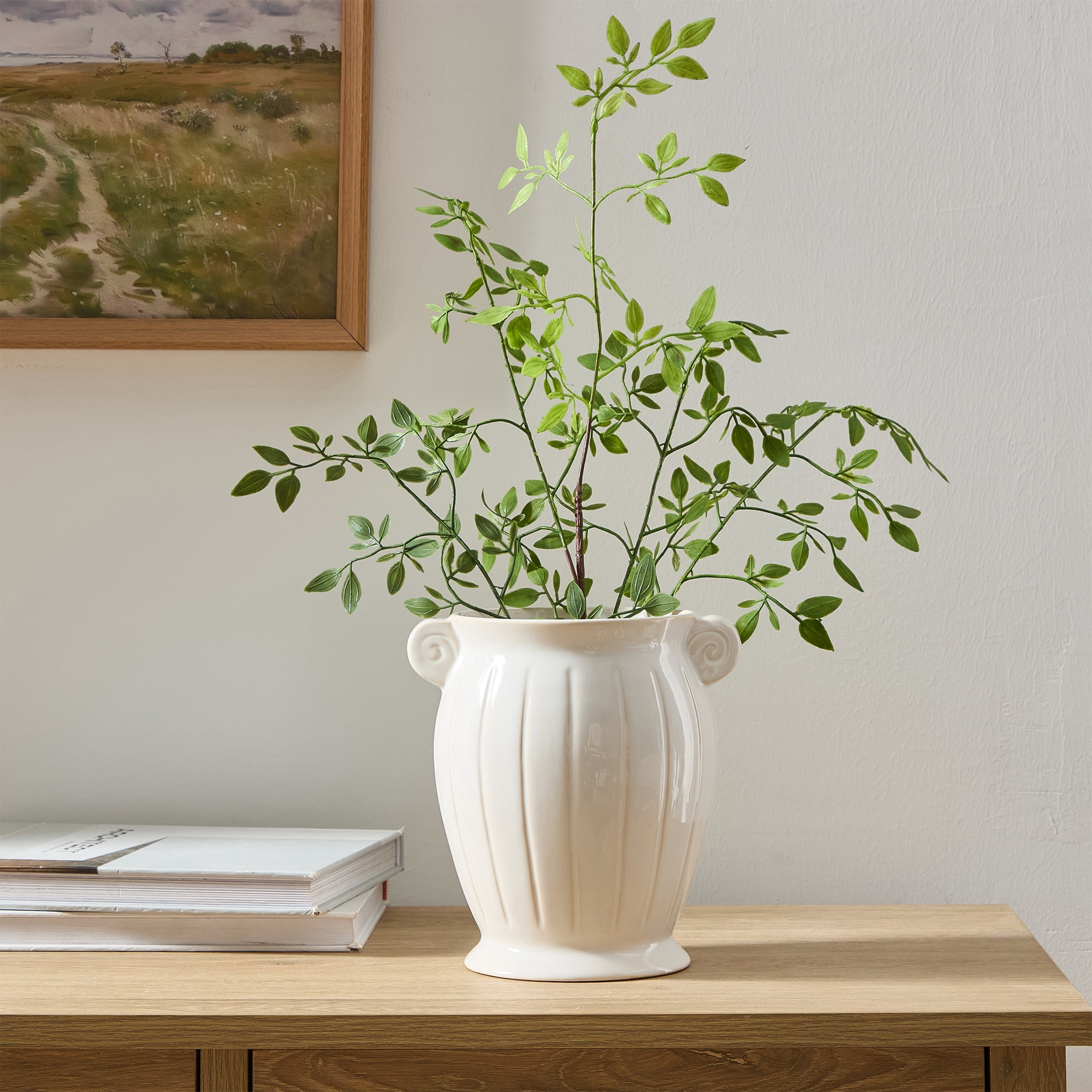 My Texas House 8" White Planter Ceramic Scroll Vase