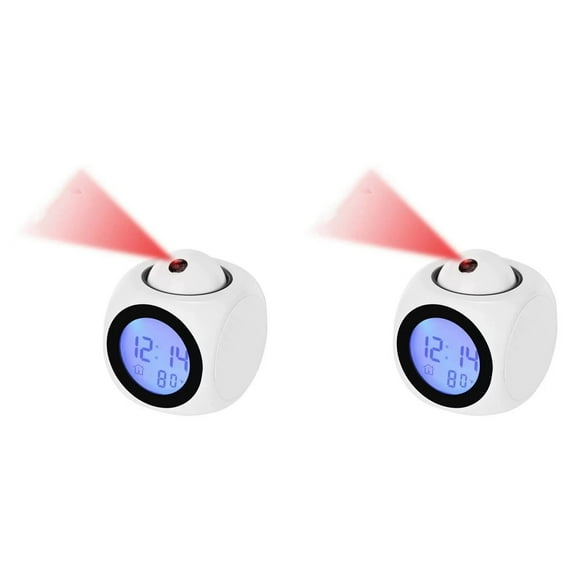 2X Proyección Despertador Pantalla de Techo Posponer Escritorio Reloj de Mesa Voz Multifunción Reloj de Proyección Digital