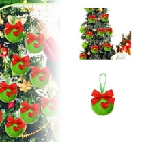 1-6-12Pcs Furry Christmas Ball Ornaments - Lime Green Pom Pom with Red Bow, Soft Tree Decor for Xmas, Party, Fireplace & Wall