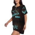 thumbnail image 2 of Fuzoiu Neon Sign For Books Print Women's Short-Sleeved Pajama Set,Lounge Sleepwear Set,Womens Pajama Sets 2 Piece,Button-Up Top and Shorts with Pockets-Large, 2 of 7