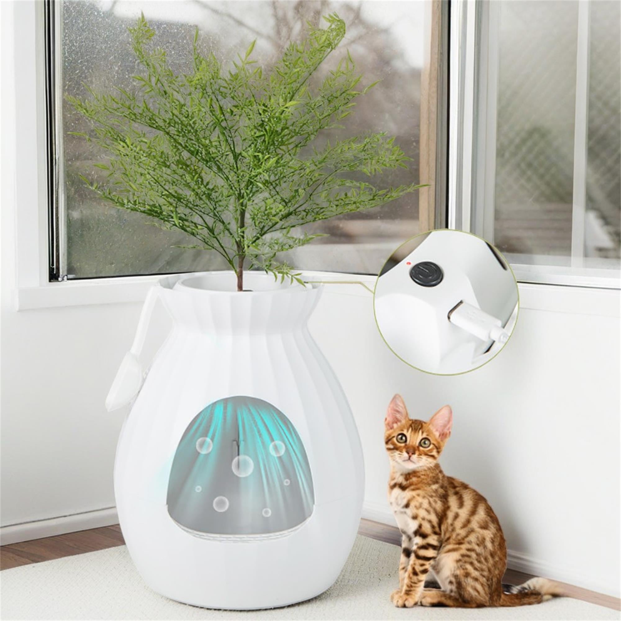 Pefilos 63L Smart Plant Cat Litter Box Furniture, Hidden Cat Litter Box Enclosure with Electronic Odor Removal and Sterilization for Multi Cats, White