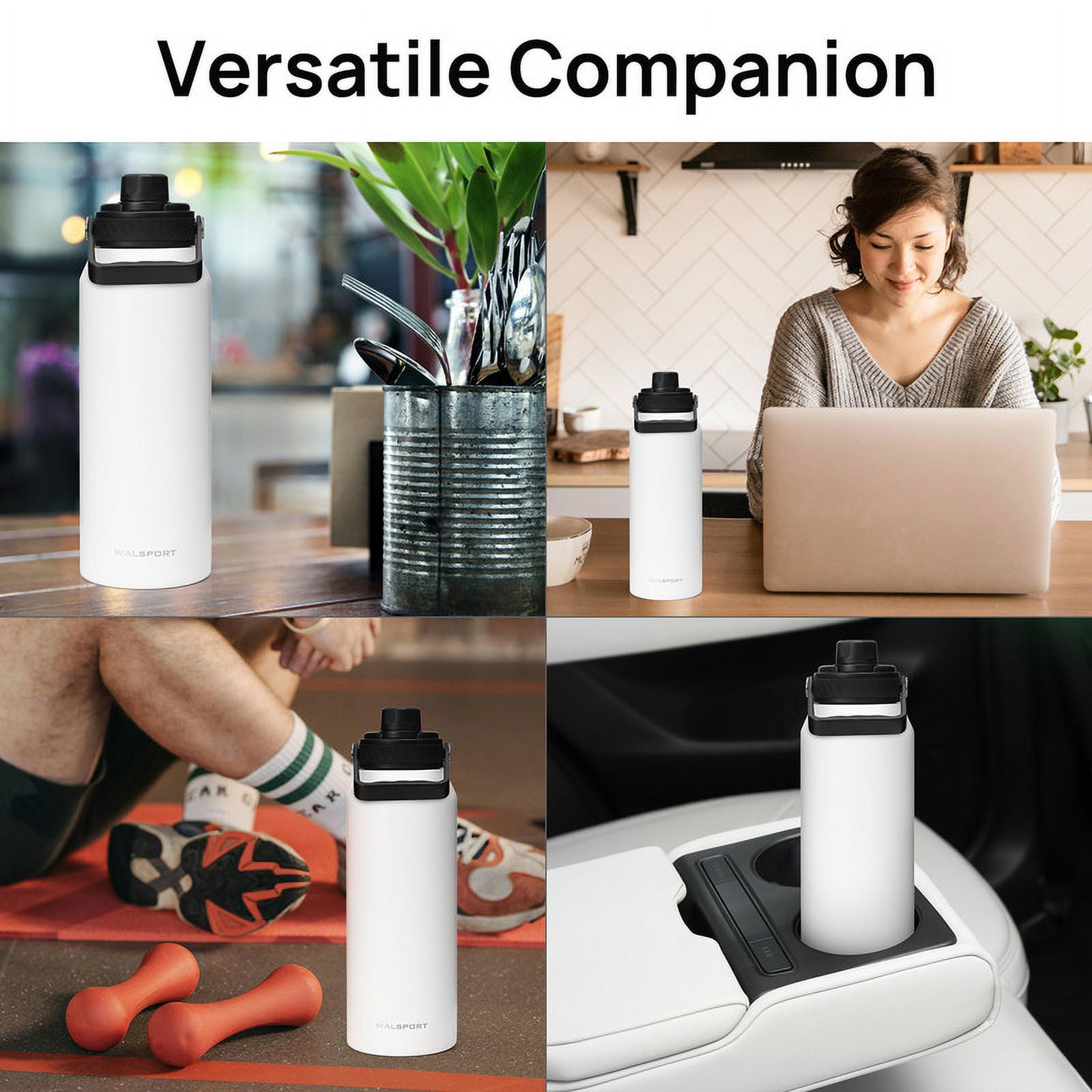 Walsport 34 oz Travel Mug with Leak-proof Lid,Stainless Steel Insulated Coffee Tumbler, Keeps Hot or Cold,Fits in Car Cup Holder,White