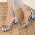 thumbnail image 4 of XYD Women Chunky Block Heel Sandals Spike Crystal Open Toe Ankle Strap Buckled Pumps Casual Dressy Shoes Size 8 Blue, 4 of 4