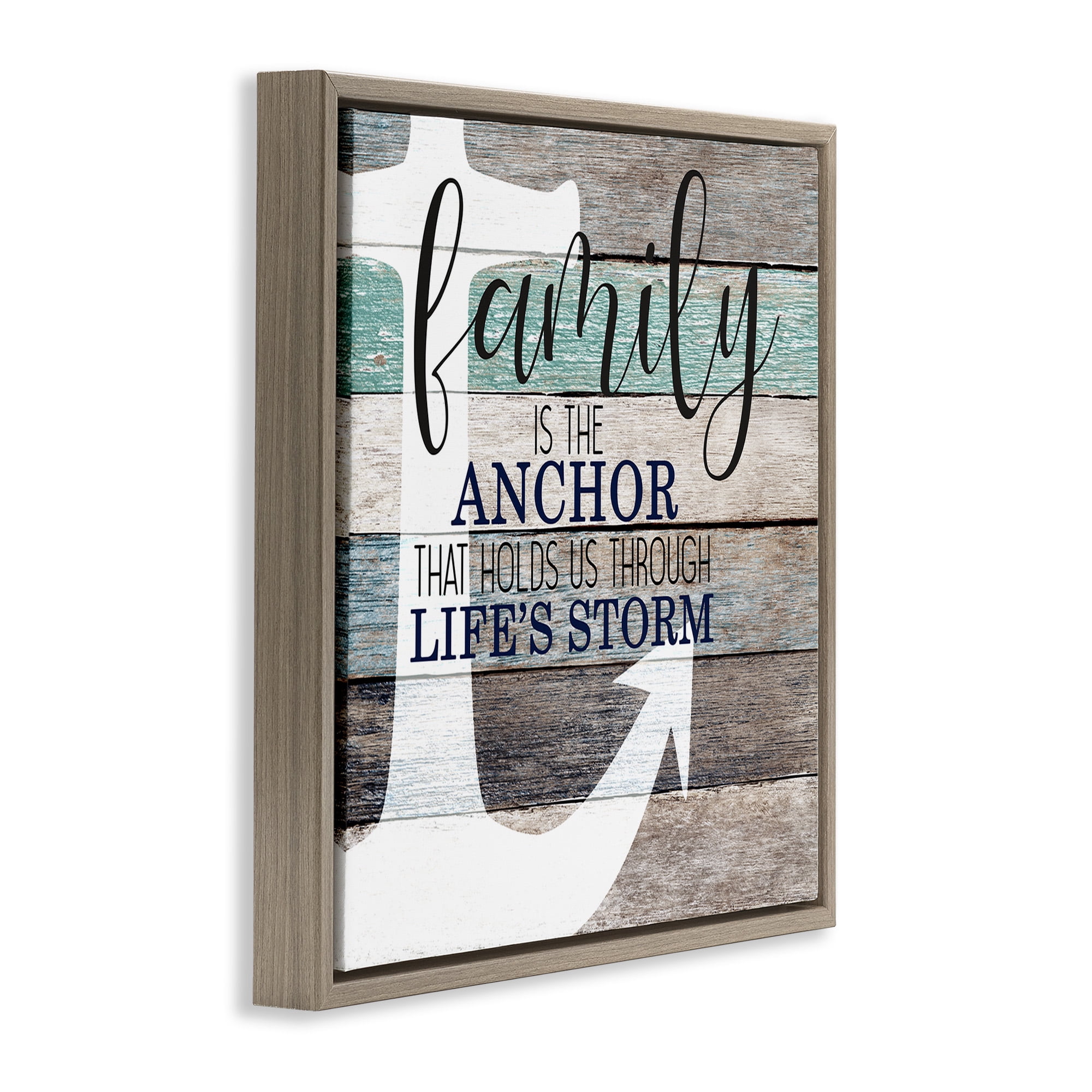 Stupell Industries Family Anchor Through Storm Motivational Inspirational Painting Brown Floater Framed Canvas Art Print Wall Art, 18 x 18
