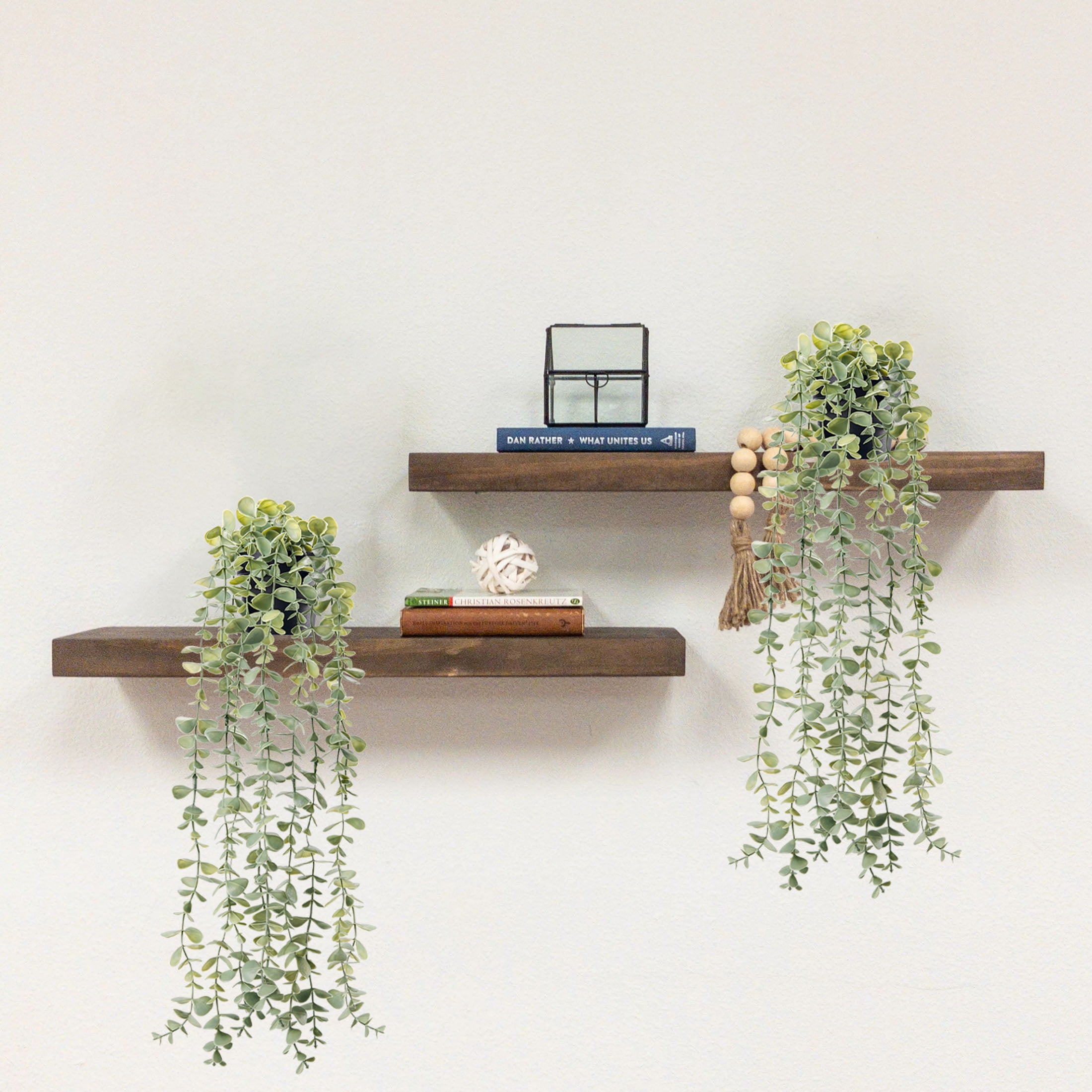 3 Pack Artificial Hanging Gray-Green Eucalyptus, Faux Trailing Greenery in Black Pots for Indoor Home, Office Desk, Wall, Shelf and Bookcase Decor
