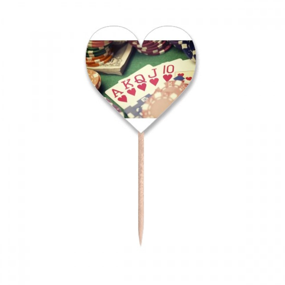 Hearts Flush Poker Gambling Photo Toothpick Flags Heart Lable Cupcake Picks