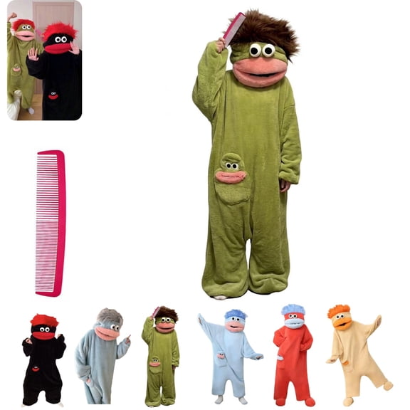 Silly Goofy Onesie for Adults - Frog Onesie Cute Funny Monster Pajamas Fleece Jumpsuit Hooded Cozy Relaxed Fit Plush Loungewear (with Comb) (No Shoes Included) Green M