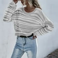 thumbnail image 3 of Striped Sweater Sevevn Women's Off The Shoulder Striped Sweaters Long Sleeve Cropped Knit Pullover Tops, 3 of 3