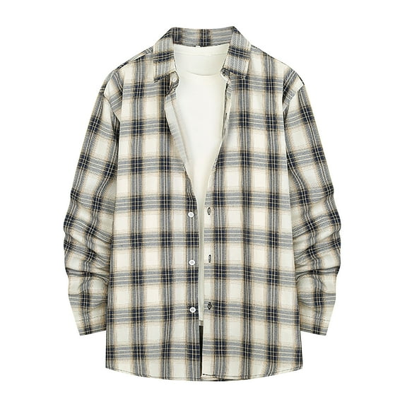 Mens Long Sleeve Plaid Printed Shirts Lapel Button Blouse with Pockets Trendy Casual Tops
