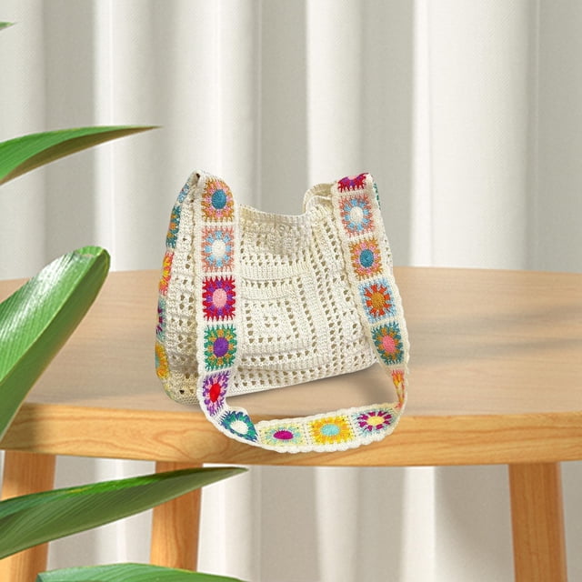 Bolso de mano de crochet, bolso de hombro informal para mujer, para el trabajo, la calle, el verano y el aire libre. Beige