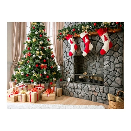 Image of Baocc Home Decor Studio Backdrops Fireplace Photography 5X3Ft Background Christmas Home Decor Shooting Props C