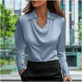 thumbnail image 6 of Heisall Womens Blouses Long Sleeve Round Neck Draped Design Simple Elegant Solid Color, 6 of 8