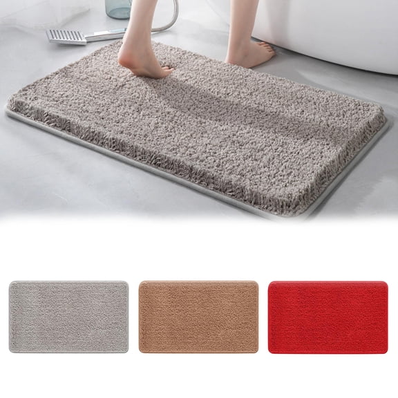 InsCrazy Bathroom Rugs Home Bathroom Door Mats Solid Color Bathroom Absorbent Non-slip Mats Thick Fiber Floor Mats Bath Decor 17" x 24"
