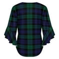 thumbnail image 6 of Modern Cute Blue And Green Plaid Women's V-Neck Blouse With 3/4 Ruffled Bell Sleeves Casual Top Ladies Blouses, 6 of 7
