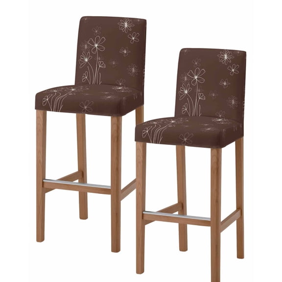 Brown Bar Stool Covers Set of 2, Spring Flora Stretch Washable Bar Chair Covers with Backs, Removable Pub Counter Height Chair Cover for Kitchen Dining Room Cafe Modern Abstract Art Pastoral