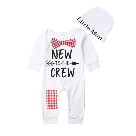 

Raruxxin Newborn Baby Boys Letter Print Long Sleeve Cotton Romper+Hat Jumpsuit Clothes Long Pants 2Pcs Outfits