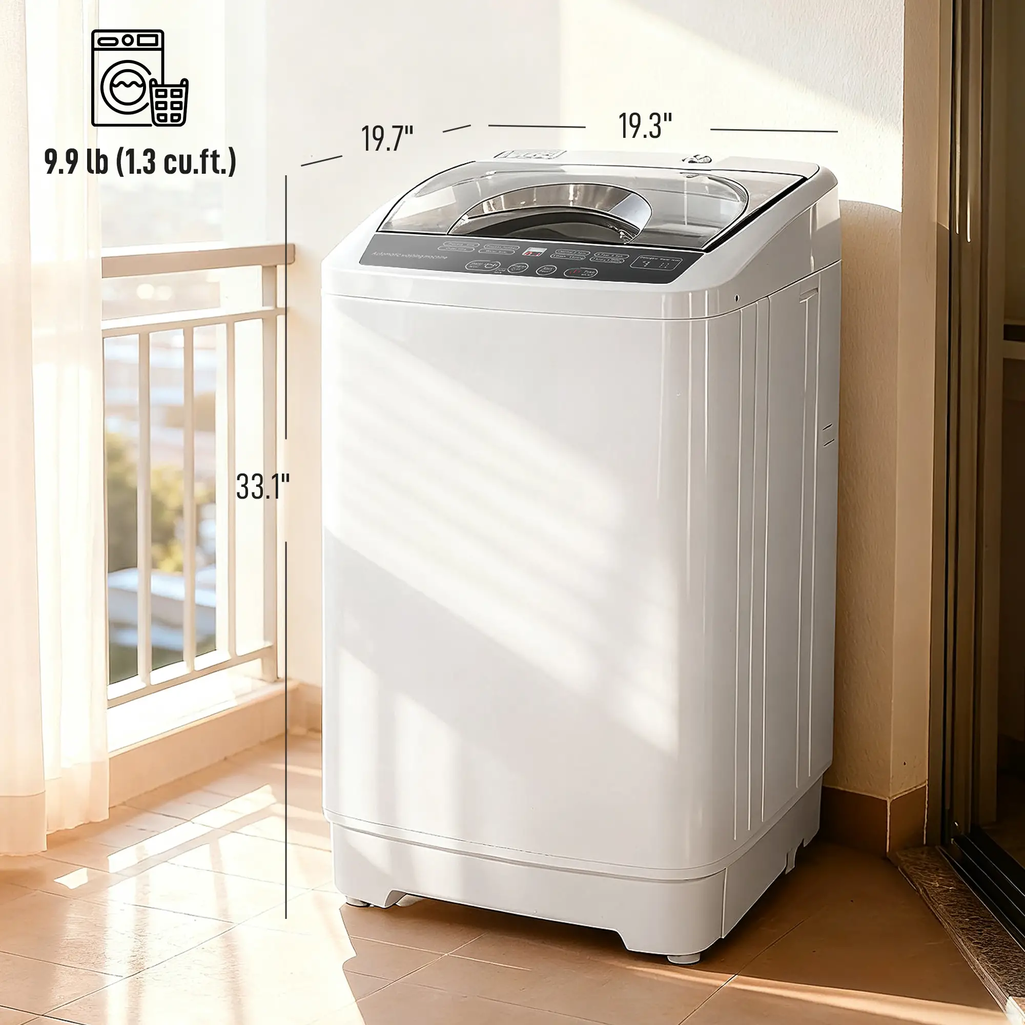 BAYUELSWU Portable Washing Machine 9.9Lbs Full-Automatic Washing Machine, Apartment Washing Machine 8 programs 6 Water Level Selections with Led Display for Apartment, Home, Dorm, RV