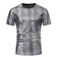 thumbnail image 2 of WTXUE T-Shirts Short Sleeve, Crew Neck Shirts for Men Sports T Shirt Casual Lapel Shiny T Shirt Top Solid | Dancewear for Men Silver XXL, 2 of 8