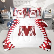 Manfei Personalized Initial M 7-Piece Bedding Comforter Set for Boys Girls Teens,Letter Monogrammed Alphabet King Bedding Sets,Sport Baseball Ultra Soft Bed Sheets,Luxury Bedroom Decor
