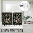 thumbnail image 3 of Spring Watercolor Flower Leaf on Black Curtain Tier and Valance Set 3 Piece, Ethnic Retro Floral Art 3-inch Rod Pocket Window Tier Curtains Valance for Kitchen Living Room, 3 of 9