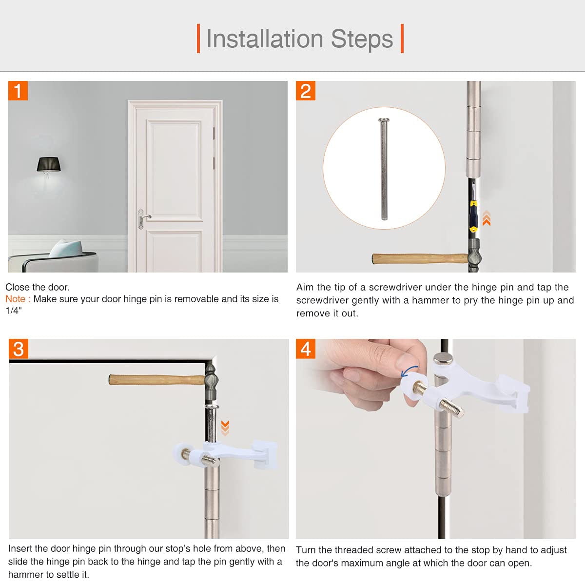 Elmimny 6 Pack Hinge Pin Door Stopper White- Adjustable Heavy Duty Hinge  Pin Door Stop with Black Rubber Bumper Tips - Walmart Business Supplies, image size:1200x1200