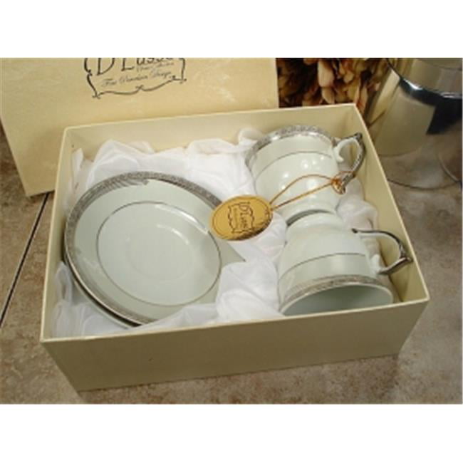 Details about   D'Lusso Designs Silver Design Two Cup Two Saucer Set 2sq-810 BRAND NEW 