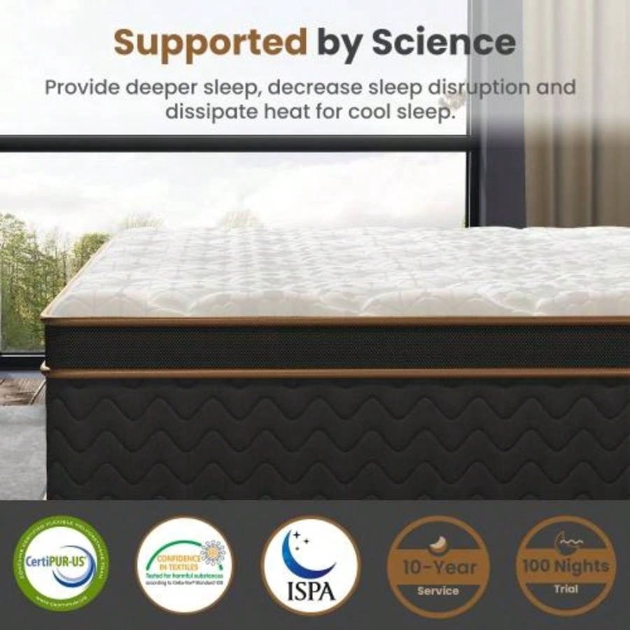 10 Inch Hybrid Mattress Gel Foam Individually Encased Coils Fiberglass-Free Motion Isolation Mattress in a Box CertiPUR-US Certified for Bedroom Use
