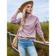 thumbnail image 6 of Women's Autumn and Winter Casual Loose Pullover Quarter Zip Design Ribbed Quilted V-Neck Pink S, 6 of 9