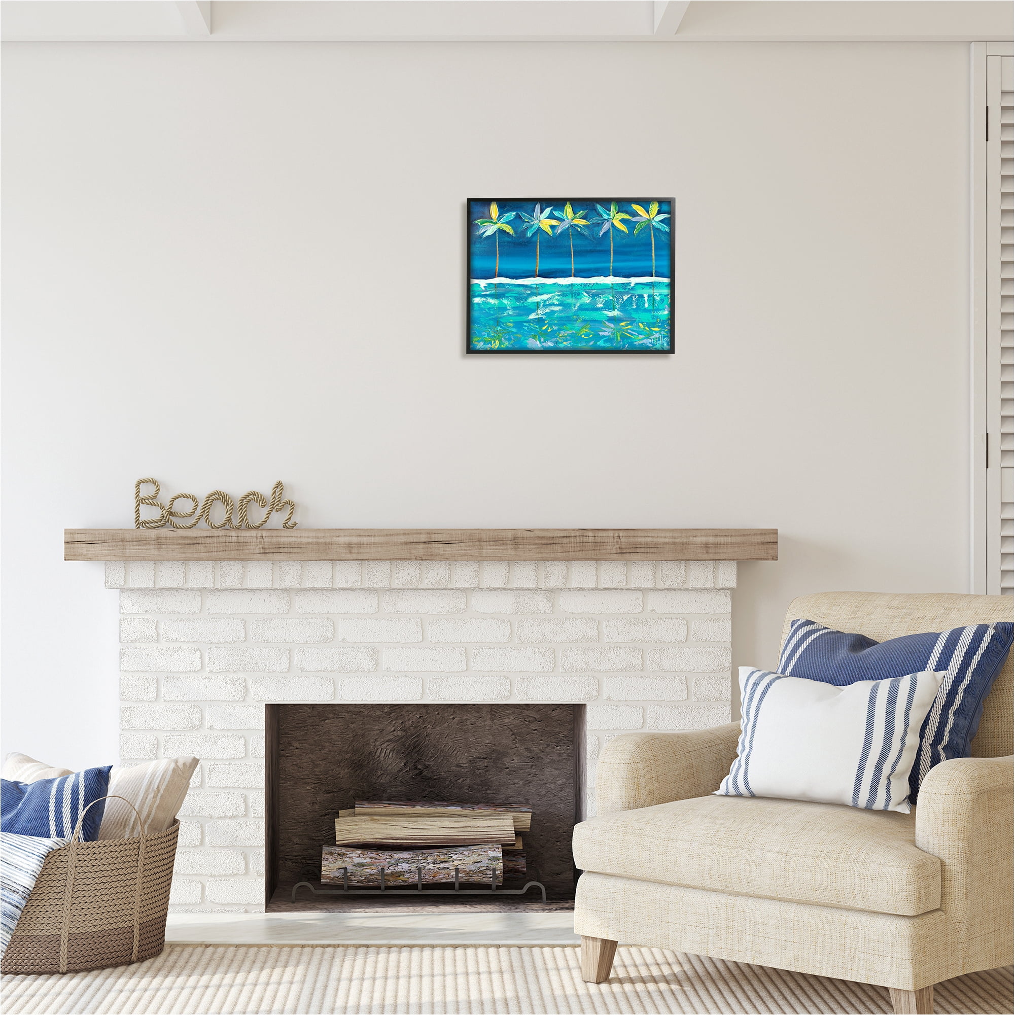Stupell Industries Blue Abstract Palms Landscape Painting Black Framed Art Print Wall Art, 20 x 16
