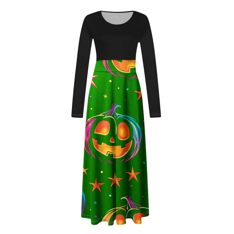 Halloween Dress Plus Size Maternity Up to 55 off Halloween Costumes For Girls Halloween Women s Print Hepburn Style Retro Zipper Long Sleeve Round Neck Dress Long Skirt Party Halloween Dress D270