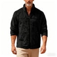 thumbnail image 3 of Men's Stand-up Collar Fleece Jacket with Solid Color Design, Loose Zipper Long-sleeve Style for Casual Outings, Winter Layering, and Holiday Events,Black,L, 3 of 6