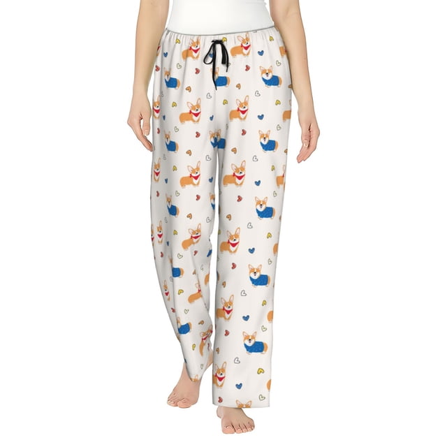 Balery Corgi Dog And Heart Pantalones de pijama para mujer, pijamas ultraligeros, pantalones de estar por casa-Small