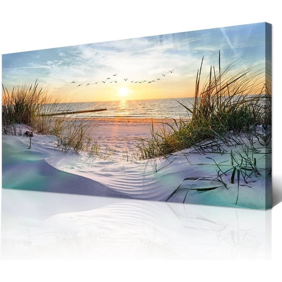 ADALE Canvas Wall Art For Living Room Wall Decor For Bedroom Blue Sea Beach Scenery Wall Paintings Poster Prints Artwork Office Decorations Ocean Seascape Pictures Framed 16x12 Inch