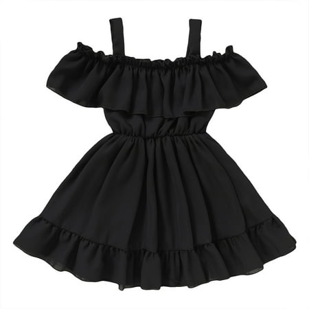 

QWERTYU Infant Baby Toddler Child Children Kids Summer Dress Off Shoulder Dresses Ruffle Short Sleeve Sundress for Girls 9M-6Y 110