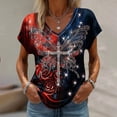 thumbnail image 2 of MEICHEN Women's V Neck Butterfly & Rose Print T Shirt Patriotic Glitter Graphic Casual Top, 2 of 4