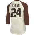 thumbnail image 3 of Women's Majestic Threads Nick Chubb Cream/Brown Cleveland Browns Player Raglan Name & Number Fitted 3/4-Sleeve T-Shirt, 3 of 3