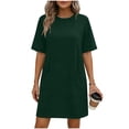 thumbnail image 2 of Summer Dress for Women Plus Size Fashion Casual Solid Short Sleeve Round Neck Bandage Mini Dress with Pockets, 2 of 7