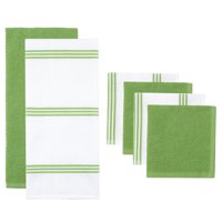 Sticky Toffee, 6 Pack, Cotton Terry Kitchen Towel and Dishcloth Set, Green