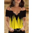 thumbnail image 2 of Camiseta Con Hombros Descubiertos Y Encaje En Contraste, Camiseta Informal Con Cuello En V Y Correa De Cadena Para Primavera Y Verano, Ropa De Mujer, 2 of 4