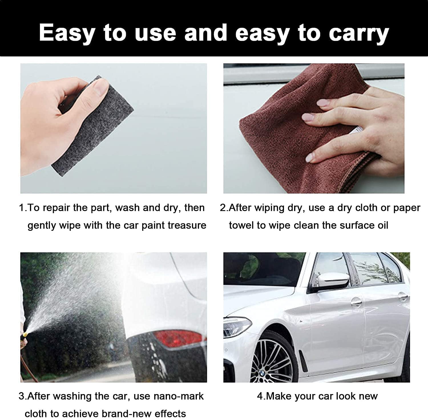 Nano Magic Cloth for Car Scratches 2 Pack Nano Cloth Scratch Remover with Repair Fluid Easily Repair Paint Scratches and Water Spots 