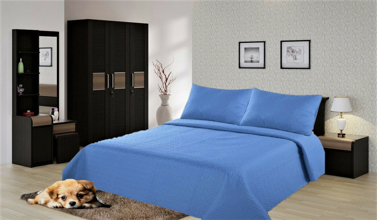 2/3 PC Stippling Stitch Bed Dressing Bedding Quilt Set Bedspread W/Shams NENA 